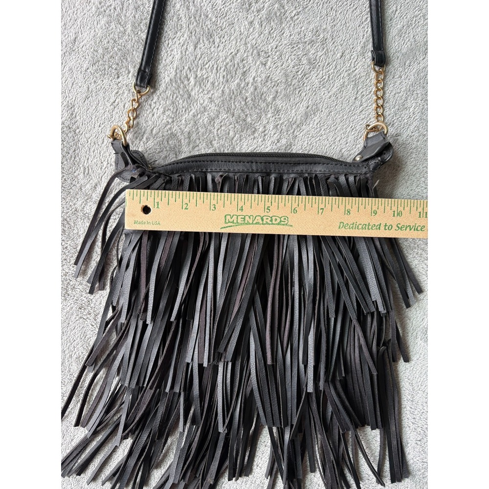 Rue21 Womens Crossbody Bag Small Black Faux Leather Fringe Western Boho Festival - Picture 8 of 14